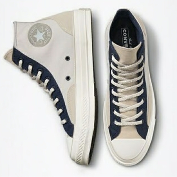 Converse Chuck 70 Court High Sneakers Beige/Navy Style# 171686C Men's Size 8 - Picture 2 of 13
